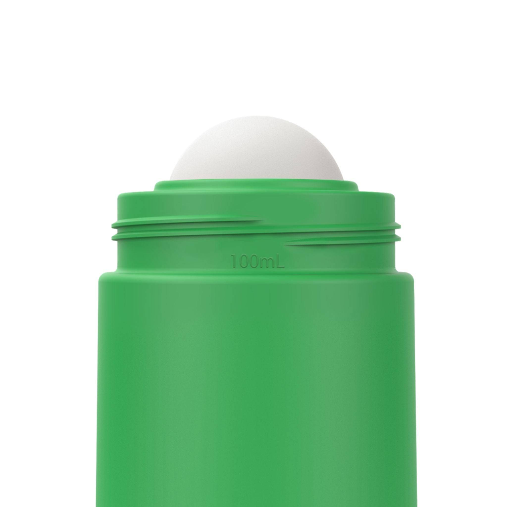 Body and roller ball of green refillable roll-on travel applicator