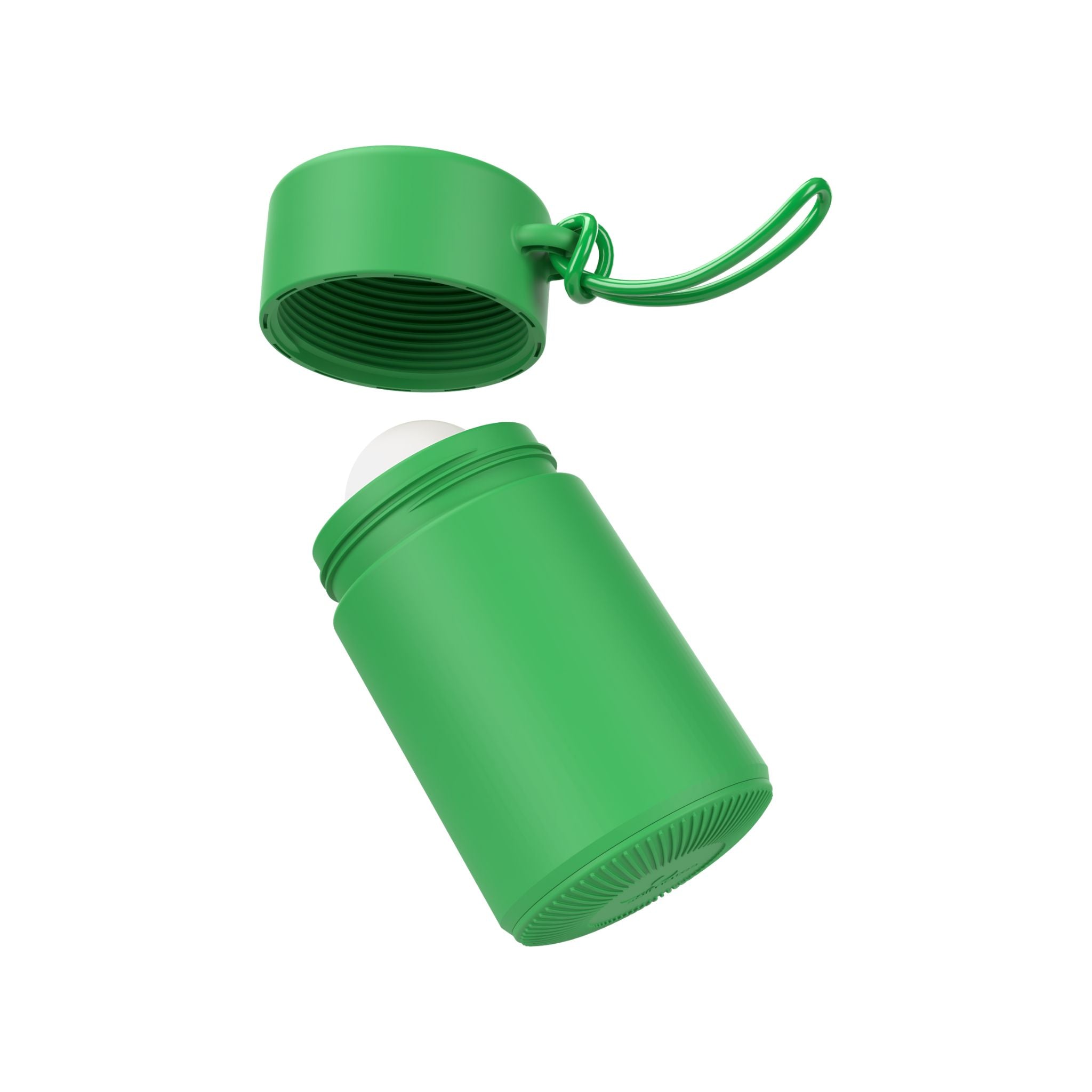 Green refillable roll-on travel applicator with lid off and above body