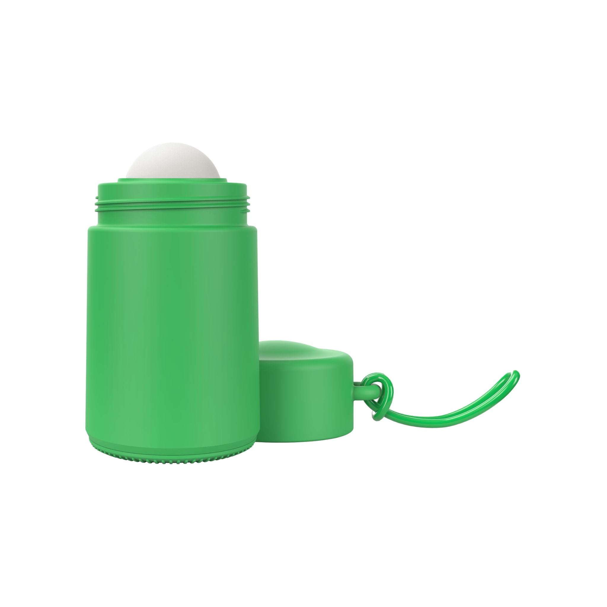 Green refillable roll-on travel applicator with lid to side