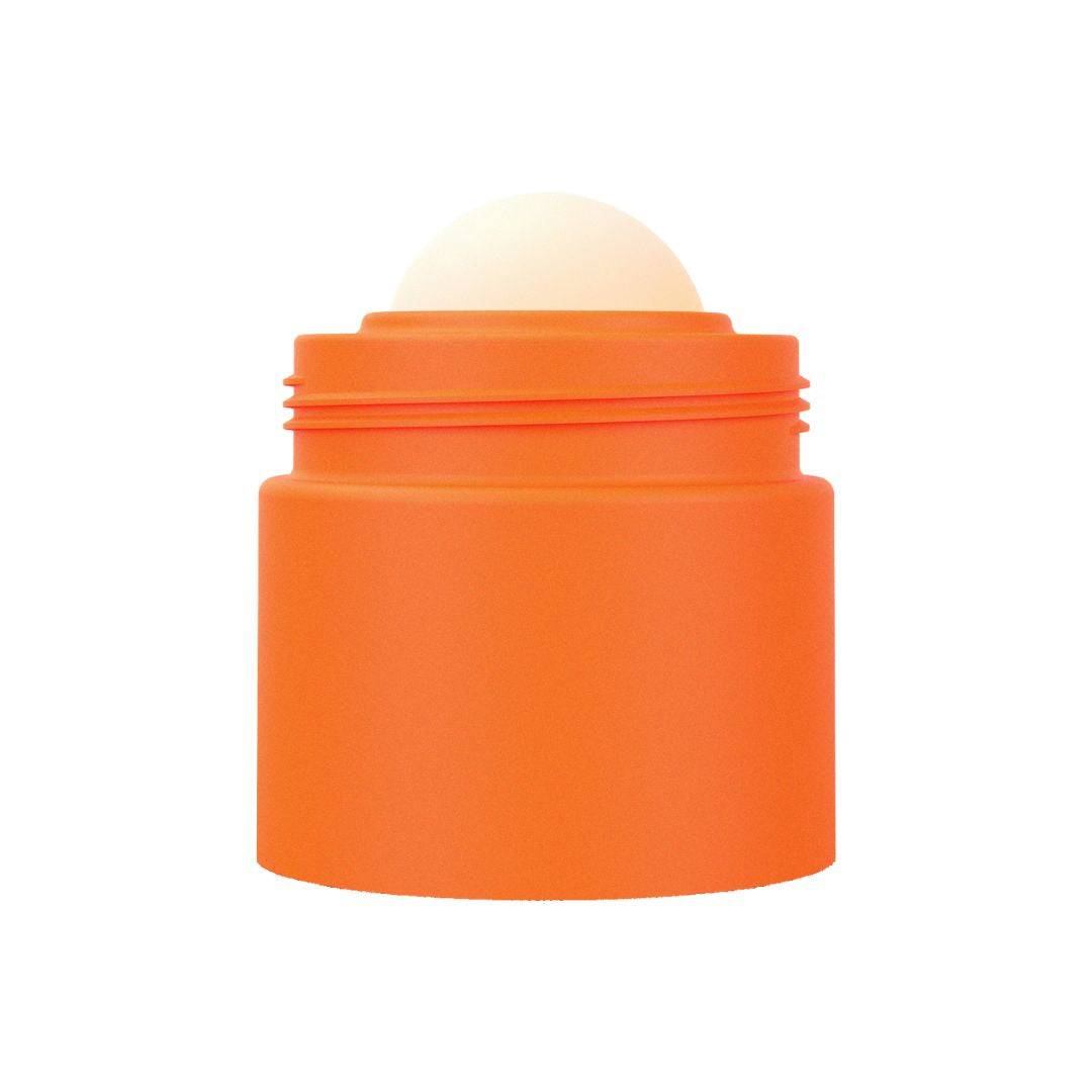 Body of orange refillable roll-on travel applicator