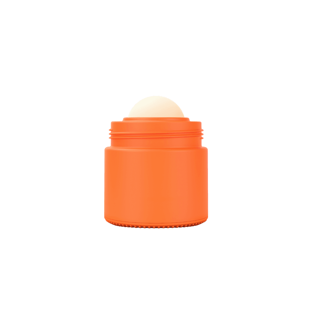 Body of orange refillable roll-on travel applicator