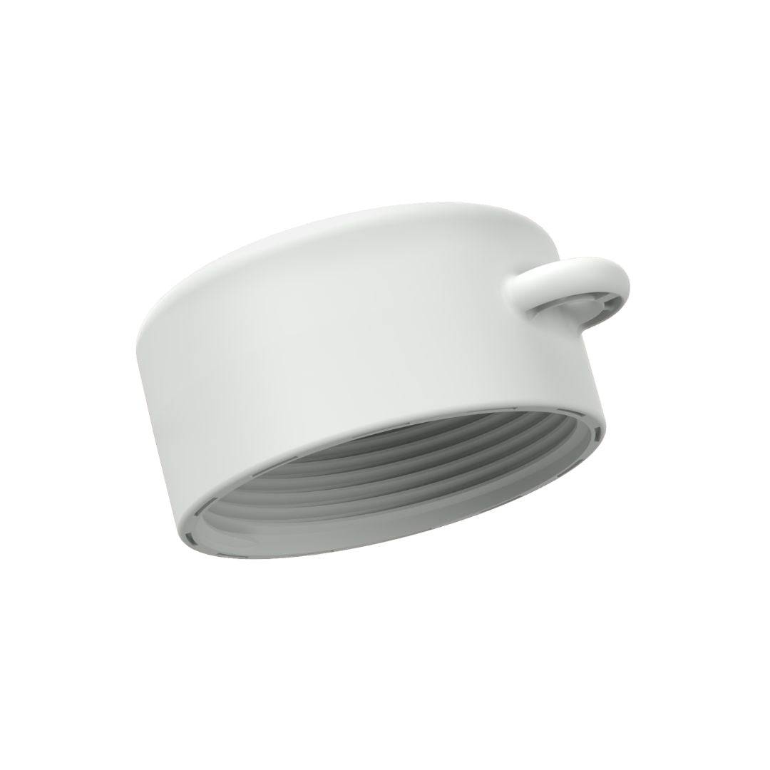 Tether-compatible lid of grey refillable roll-on travel applicator