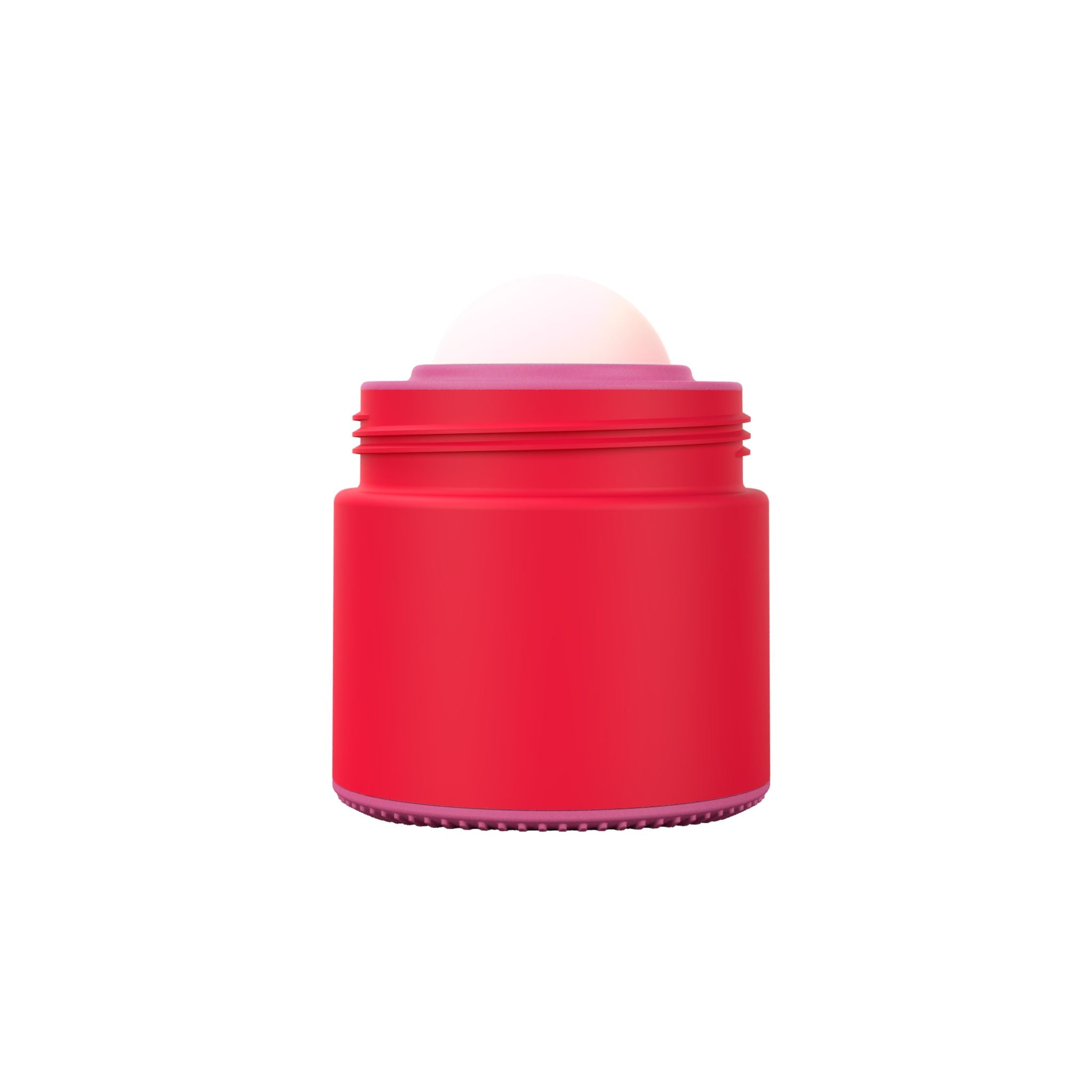 Body of pink and red refillable roll-on travel applicator
