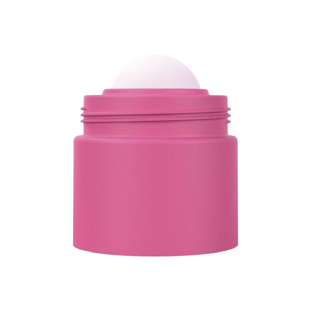 Body of pink refillable roll-on travel applicator