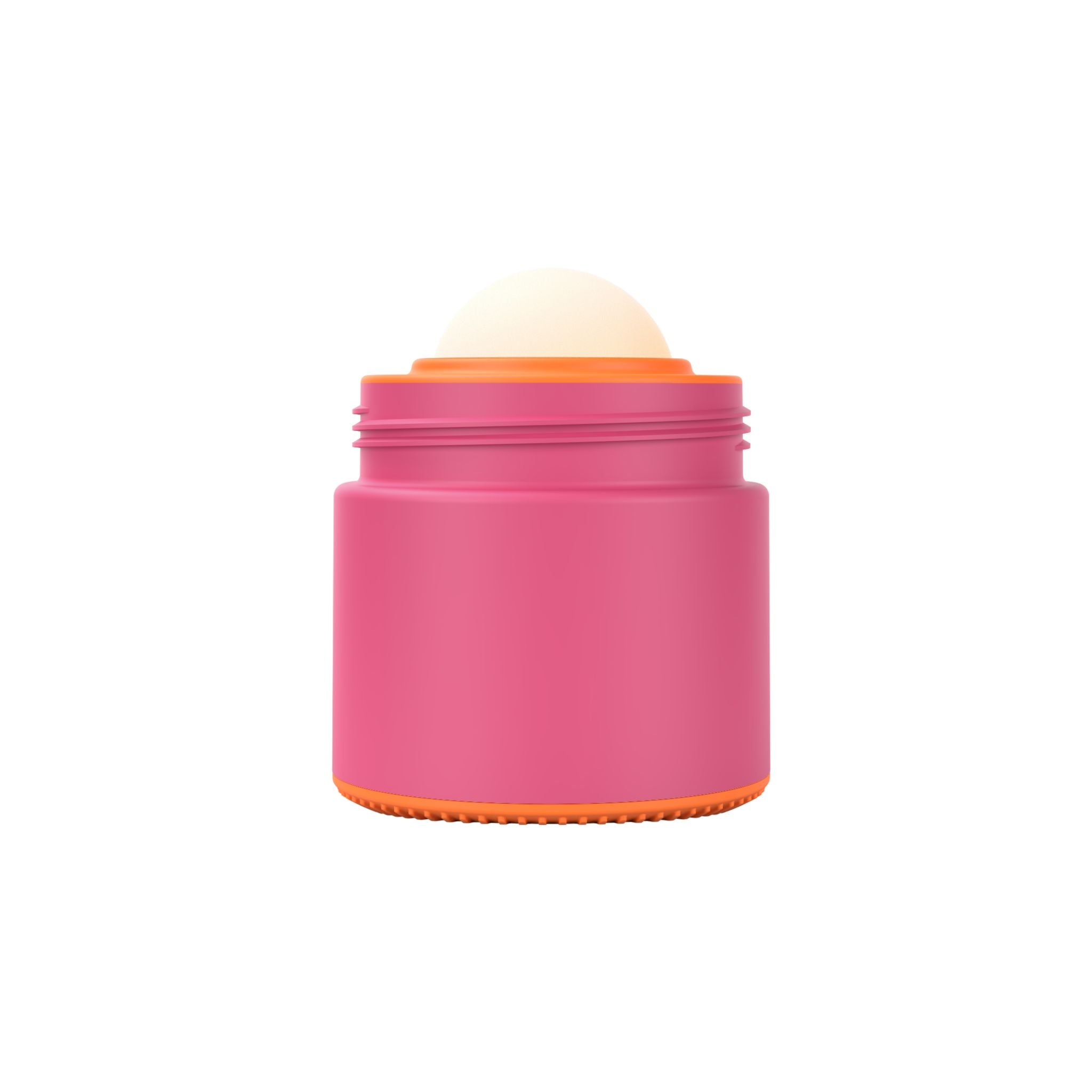 Body of pink and orange refillable roll-on travel applicator