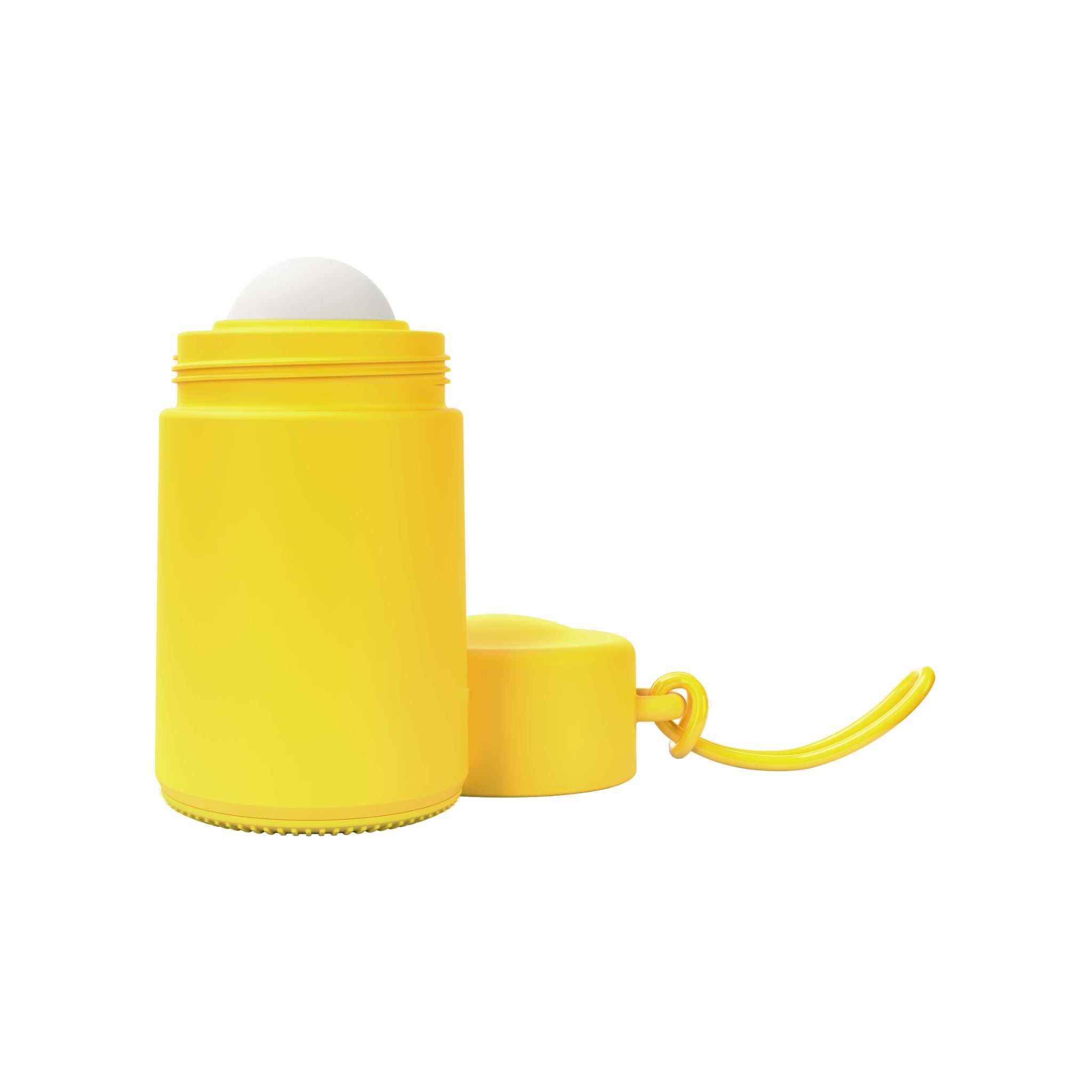 Yellow refillable roll-on travel applicator with lid to side