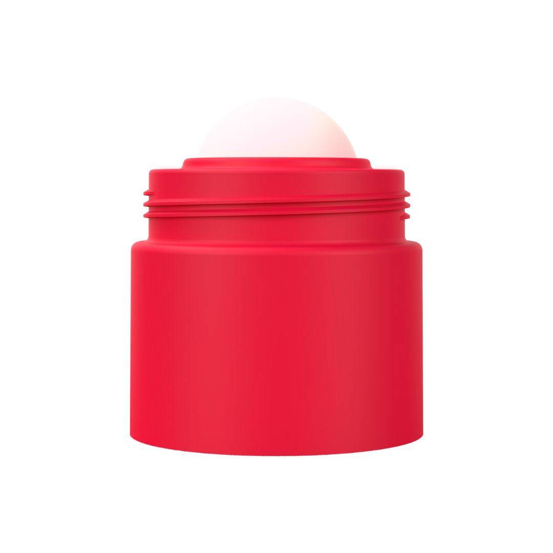 Body of red refillable roll-on travel applicator