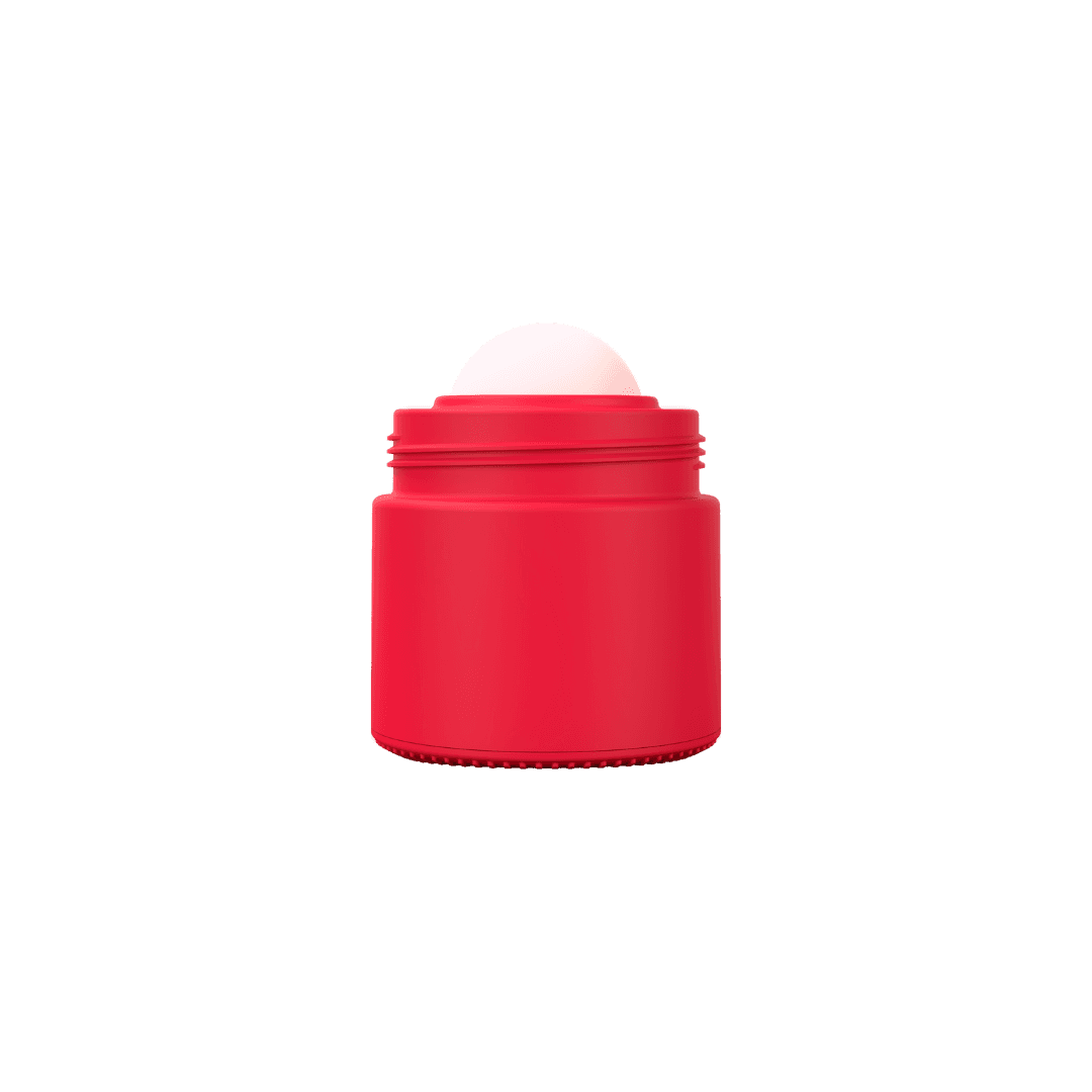 Body of red refillable roll-on travel applicator